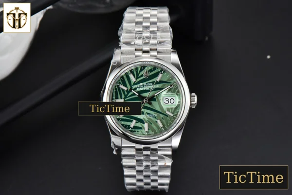 Foto frontal — DateJust Smooth Bezel 36mm BPF Green Plam Dial Jubilee Bracelet A2824