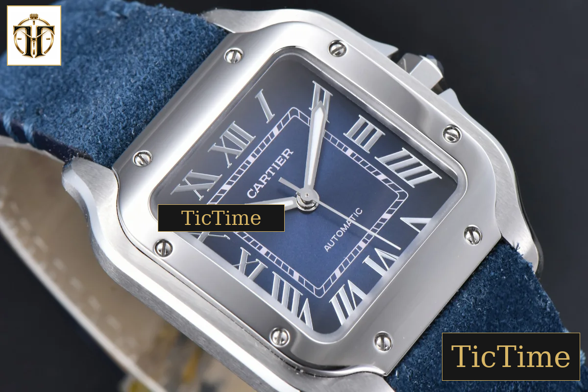 Santos de Cartier Medium 35mm AF SS Blue Dial Blue Leather Strap Miyota 9015 — foto 10