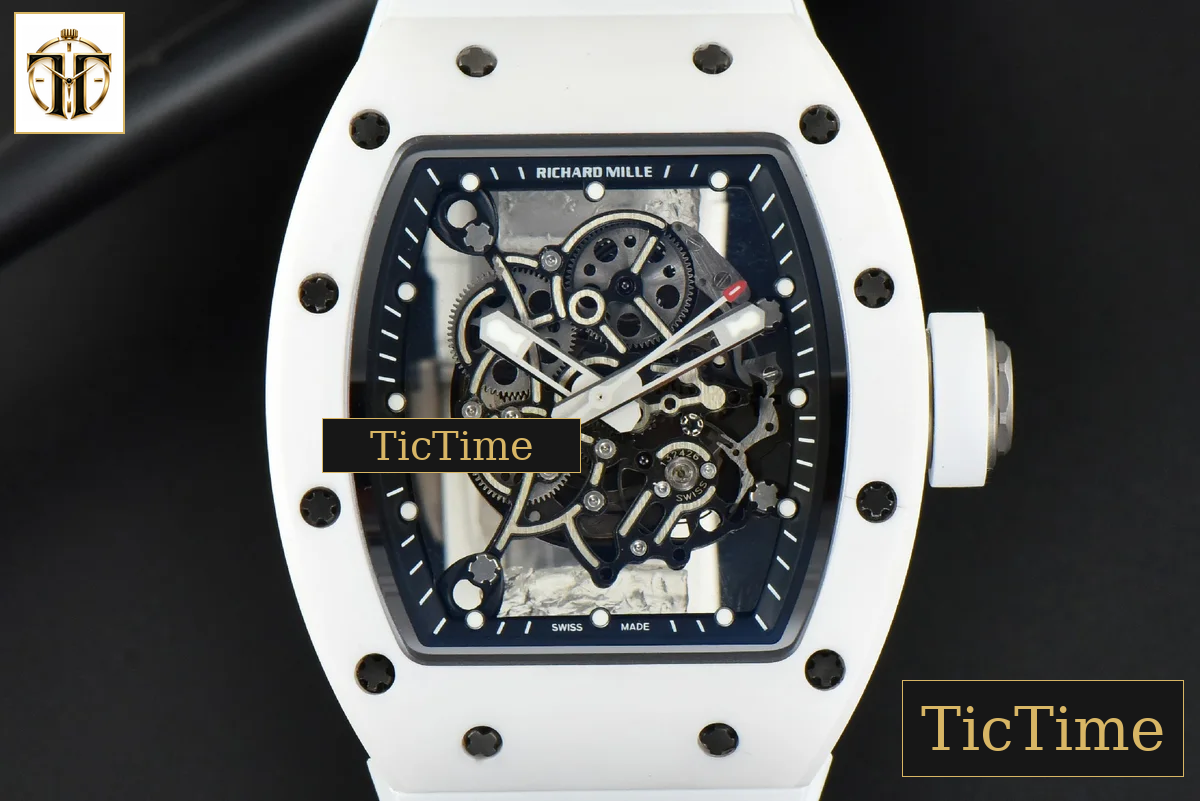 RM055 42.7mm ZF White Ceramic Black Skeleton Dial White Rubber Strap V6 NH05 — foto 28