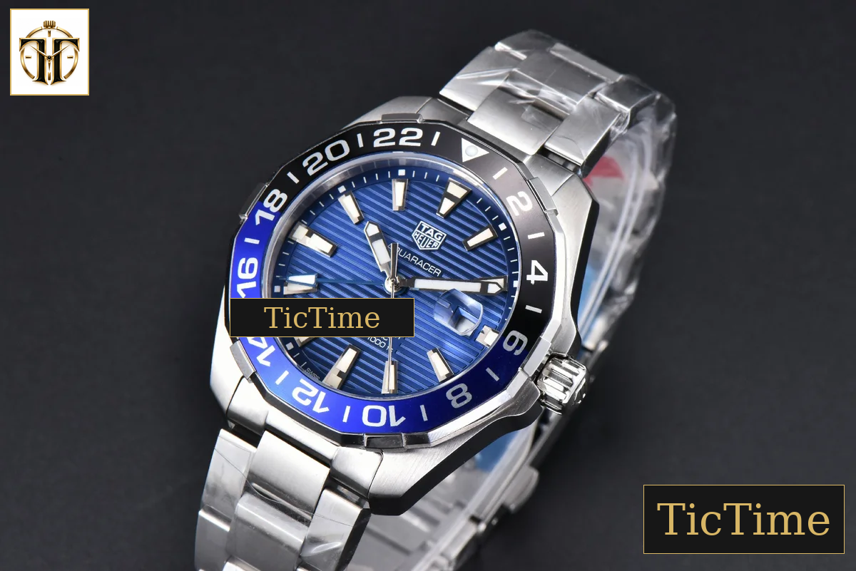 Aquaracer Calibre 5 GMT 43mm OF Blue/Black Bezel Blue Dial SS Bracelet SW200 — foto 5